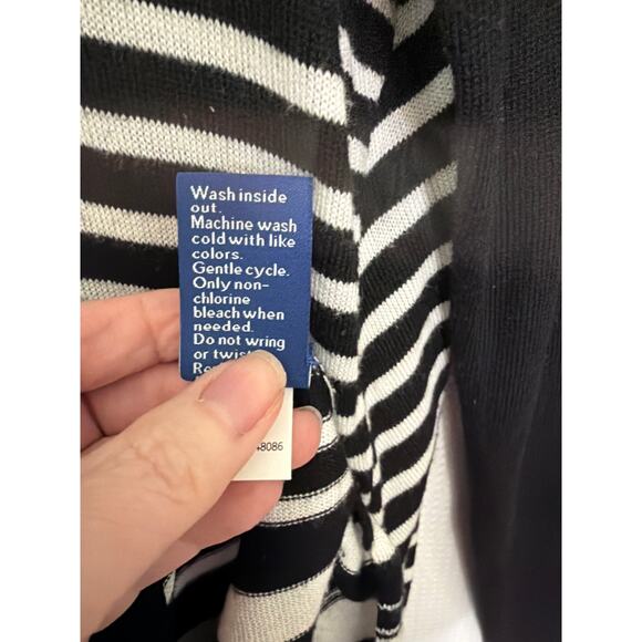 Apt 9 Medium Black White Asymmetrical Striped Turtleneck Tunic Knit Sweater - Picture 7 of 10